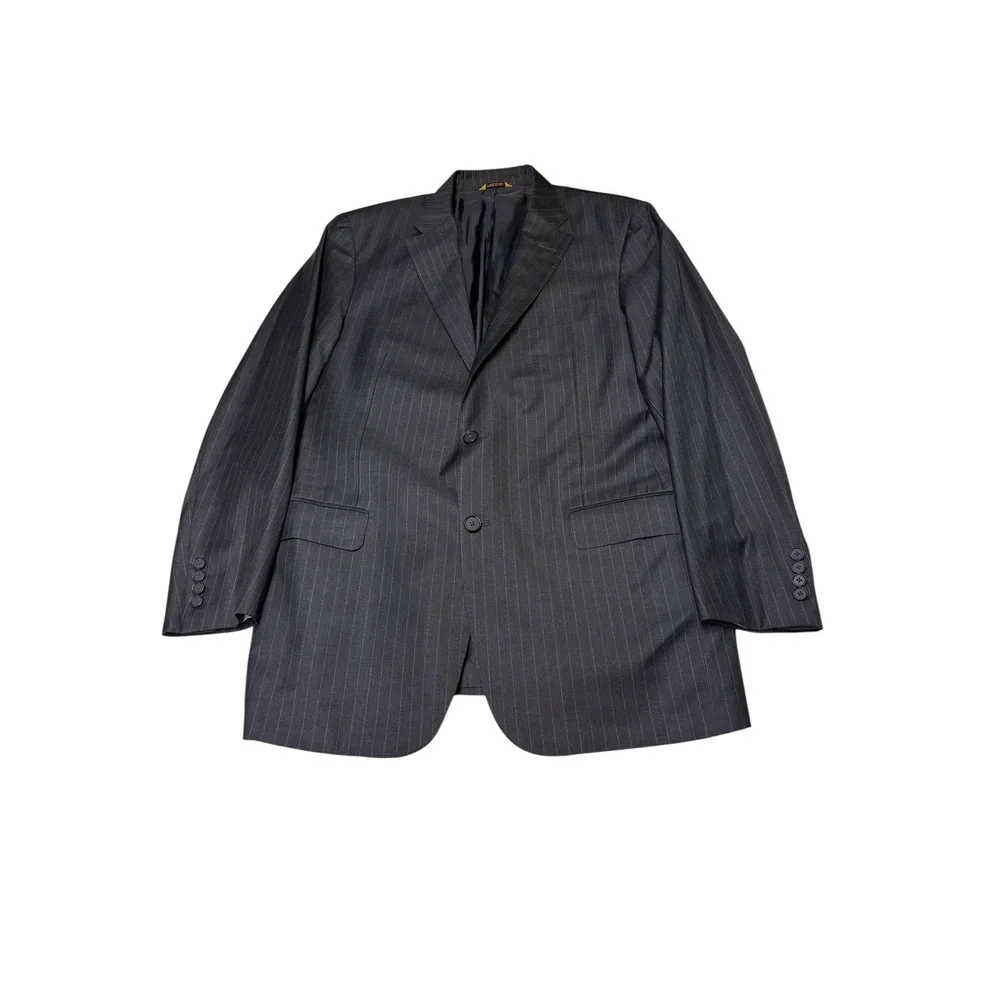 Hickey Freeman Loro Piana Super 150s Wool Pinstripe Blazer 42L Charcoal‎